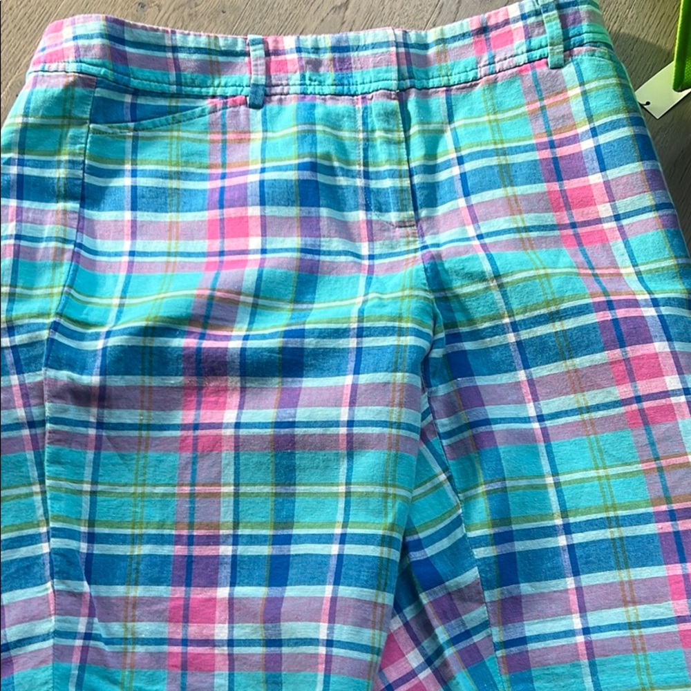 Talbots linen blend perfect short plaid zip fly 4 - Picture 6 of 6